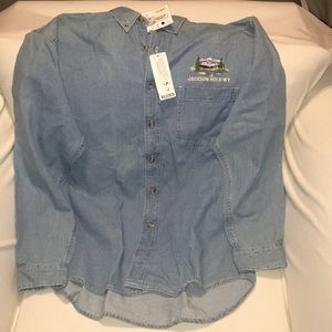 NEW Jackson Hole embroidered blue chambray shirt.